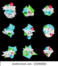 Set of business abstract triangular infographics layouts, 3d compositions with options