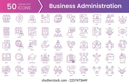 Set of business administration icons. Gradient style icon bundle. Vector Illustration