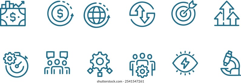 conjunto de ícones de análise de negócios vetor line design 