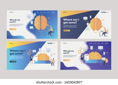 Set of business analysts analyzing efficiency. Flat vector illustrations of brains, devices, infographics. Efficiency concept for banner, website design or landing web page