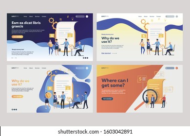 Set of business analysts analyzing financial reports. Flat vector illustrations of tiny people near documents. Business concept for banner, website design or landing web page