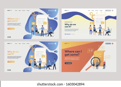 Set of business analysts analyzing financial documents. Flat vector illustrations of tiny people near reports. Business concept for banner, website design or landing web page
