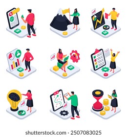 Set of Business and Analytics Isometric Illustrations 

