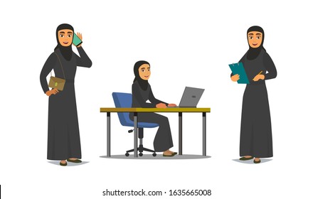 Set of business arab woman character with hijab. people character.