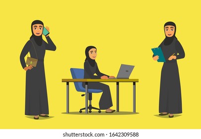 Set of business arab woman character with hijab. people character.