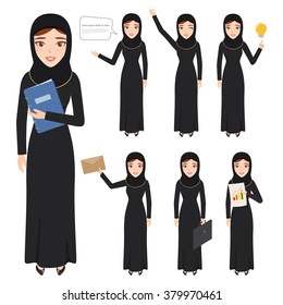 Set of business arab woman character with hijab. people character.