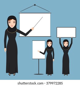 Set of business arab woman character with hijab. people character.