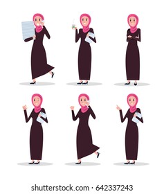 Set of business arab woman character. flat character design. vector illustration