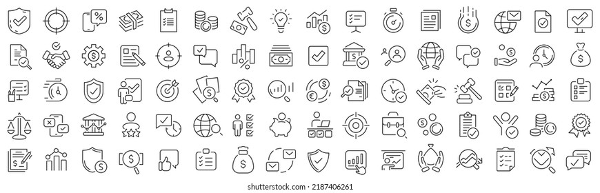 Set of business and audit line icons. Collection of black linear icons