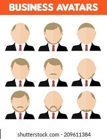 Set of business avatar of businessman with different hairstyles in flat design