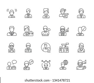 Set of Business avatar Related Vector Line Icons. Includes such Icons as businessman, Manager, call center, idea, Director, Manager, administrator, avatar, picture, rating, lead, men