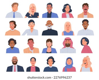 Set of business avatars of people of different races, gender and ages. Vector illustration in flat style