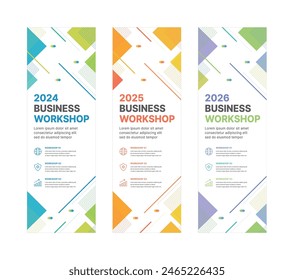 Set von Business Banner Design-Vorlagen in modernem, abstraktem Musterstil für Schulen, Unternehmen, Workshops, Veranstaltungen und Präsentationen. Layout Design Vorlage für Banner, Flyer, Broschüre, Panel etc.