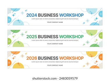 Set von Business Banner Design-Vorlagen in modernem, abstraktem Musterstil für Schulen, Unternehmen, Workshops, Veranstaltungen und Präsentationen. 