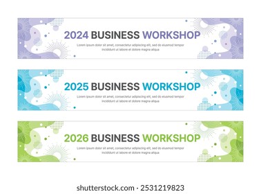 Conjunto de modelos de design de banner de negócios em moderno, geometria, estilo de padrão de forma abstrata para escolas, empresas, workshops, eventos e conferência. 