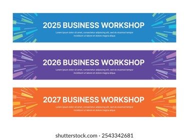 Set von Business-Banner-Design-Vorlagen im modernen, abstrakten Muster-Stil für Schulen, Unternehmen, Workshops, Veranstaltungen und Präsentationen. Layout-Design-Vorlage für Banner, Flyer, Broschüre, Panel usw.