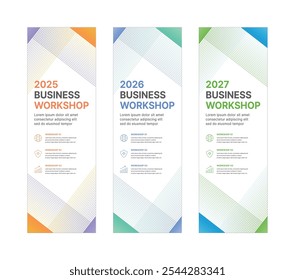 Set von Business-Banner-Design-Vorlagen im modernen, abstrakten Muster-Stil für Schulen, Unternehmen, Workshops, Veranstaltungen und Präsentationen. Layout-Design-Vorlage für Banner, Flyer, Broschüre, Panel usw.