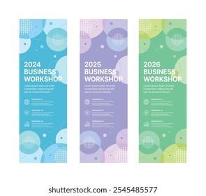 Conjunto de modelos de design de banner de negócios em estilo de padrão moderno e abstrato para escolas, empresas, workshops, eventos e apresentações. Modelo de design de layout para banner, folheto, brochura, painel etc.