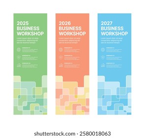 Set of business banner design templates in modern, geometry, abstract shape pattern style for school, company, workshop, seminar, presentation, event and conference. 