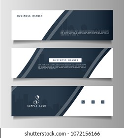 Set of business banner template and simple logo. Blue banner design. Horizontal advertising business banner.