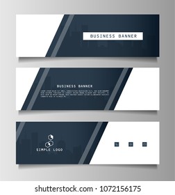 Set of business banner template and simple logo. Blue banner design. Horizontal advertising business banner.