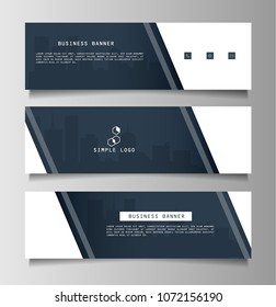 Set of business banner template and simple logo. Blue banner design. Horizontal advertising business banner.