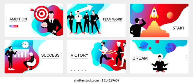  set of business banners for presentation. templates for landing page, banner, web page. vector cartoon illustration. gradient background.