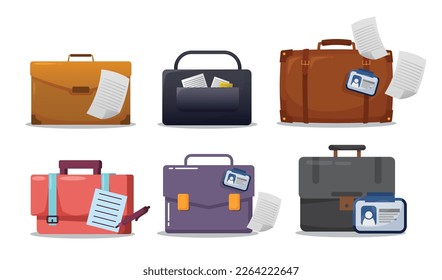set of business briefcase isolated vector illustration