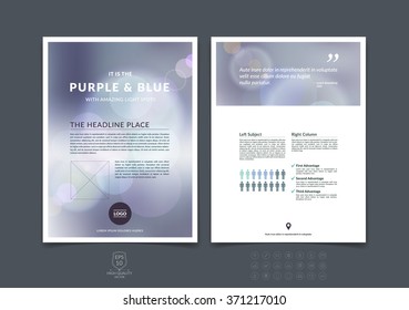 Set of business brochure, flyer and cover design layout template with blurred backgrounds. Vector illustration.
