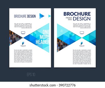 Set of Business brochure template layout, cover design annual report, magazine, flyer or booklet in A4 with blue green dynamic triangular geometric shapes on white background. Vector Illustration.