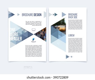 Set of business brochure template layout, cover design annual report, magazine, flyer or booklet in A4 with blue grey dynamic triangular geometric shapes on white background. Vector Illustration.