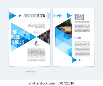 Set of Business brochure template layout, cover design annual report, magazine, flyer or booklet in A4 with blue dynamic triangular geometric shapes on white background. Vector Illustration.