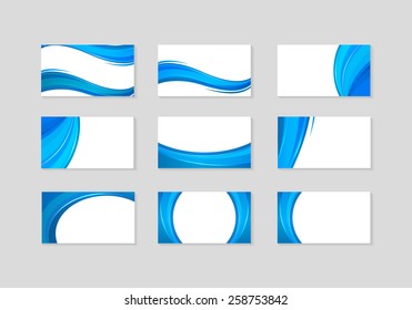 Set of Business Card with abstract blue waves