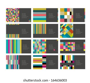 Set of business card. Collection of colorful stripes paper cards.