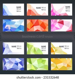set business card with colored triangles, double-sided