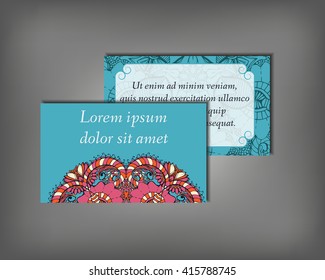 Set of business card, flyer template, abstract elegant pattern vector design editable. Hand drawn background. Islam, Arabic, Indian, ottoman. Mandala motifs.