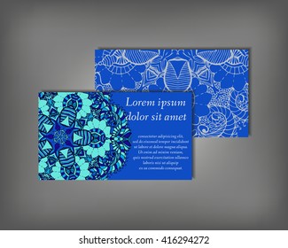 Set of business card, flyer template, abstract elegant pattern vector design editable. Hand drawn background. Islam, Arabic, Indian, ottoman. Mandala motifs.