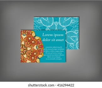 Set of business card, flyer template, abstract elegant pattern vector design editable. Hand drawn background. Islam, Arabic, Indian, ottoman. Mandala motifs.