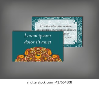 Set of business card, flyer template, abstract elegant pattern vector design editable. Hand drawn background. Islam, Arabic, Indian, ottoman. Mandala motifs.