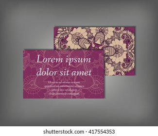 Set of business card, flyer template, abstract elegant pattern vector design editable. Hand drawn background. Islam, Arabic, Indian, ottoman. Mandala motifs.