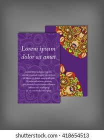 Set of business card, flyer template, abstract elegant pattern vector design editable. Hand drawn background. Islam, Arabic, Indian, ottoman. Mandala motifs
