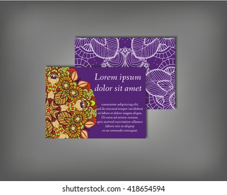 Set of business card, flyer template, abstract elegant pattern vector design editable. Hand drawn background. Islam, Arabic, Indian, ottoman. Mandala motifs