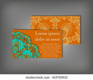 Set of business card, flyer template, abstract elegant pattern vector design editable. Hand drawn background. Islam, Arabic, Indian, ottoman. Mandala motifs.