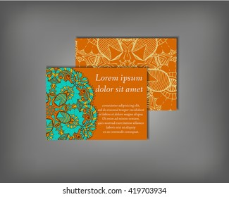 Set of business card, flyer template, abstract elegant pattern vector design editable. Hand drawn background. Islam, Arabic, Indian, ottoman. Mandala motifs.