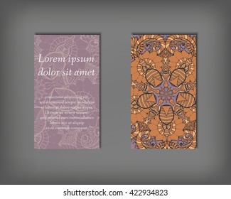 Set of business card, flyer template, abstract elegant pattern vector design editable. Hand drawn background. Islam, Arabic, Indian, ottoman. Mandala motifs.