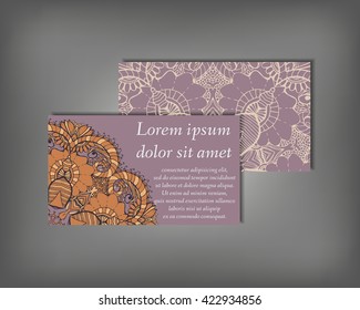 Set of business card, flyer template, abstract elegant pattern vector design editable. Hand drawn background. Islam, Arabic, Indian, ottoman. Mandala motifs.