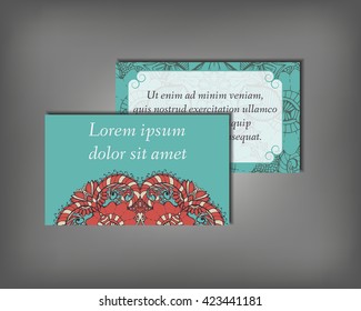 Set of business card, flyer template, abstract elegant pattern vector design editable. Hand drawn background. Islam, Arabic, Indian, ottoman. Mandala motifs.