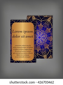 Set of business card, flyer template, abstract elegant pattern vector design editable. Hand drawn background. Islam, Arabic, Indian, ottoman. Mandala motifs.