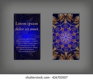 Set of business card, flyer template, abstract elegant pattern vector design editable. Hand drawn background. Islam, Arabic, Indian, ottoman. Mandala motifs.