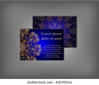 Set of business card, flyer template, abstract elegant pattern vector design editable. Hand drawn background. Islam, Arabic, Indian, ottoman. Mandala motifs.